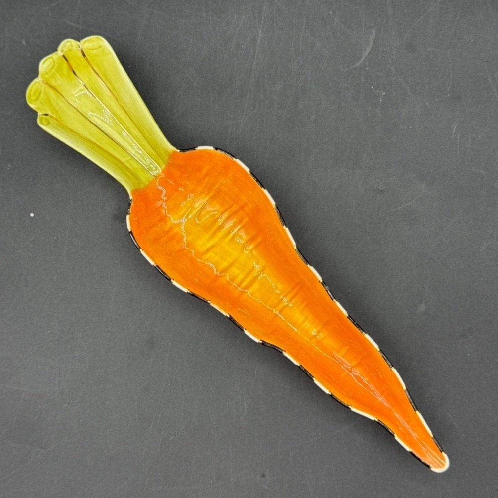 Mackenzie Childs Carrot Serving Dish Bowl 11.5" Orange Ceramic Whimsical Cottage